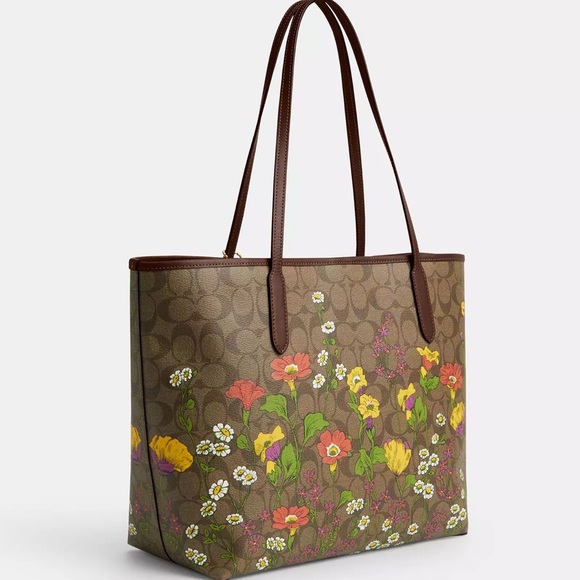 ❤️HP🪅NWT COACH CITY TOTE IN SIGNATURE CANVAS WITH GARDEN FLORAL PRINT - Picture 3 of 16